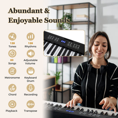 Black 61 Key Foldable Piano Keyboard | MIDI Split & LED Keys