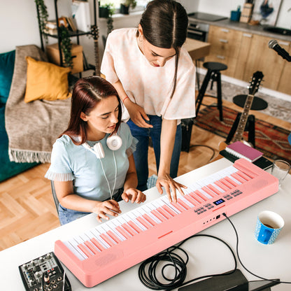 Costway 61-Key Foldable Piano Keyboard with MIDI and Split Function-Pink