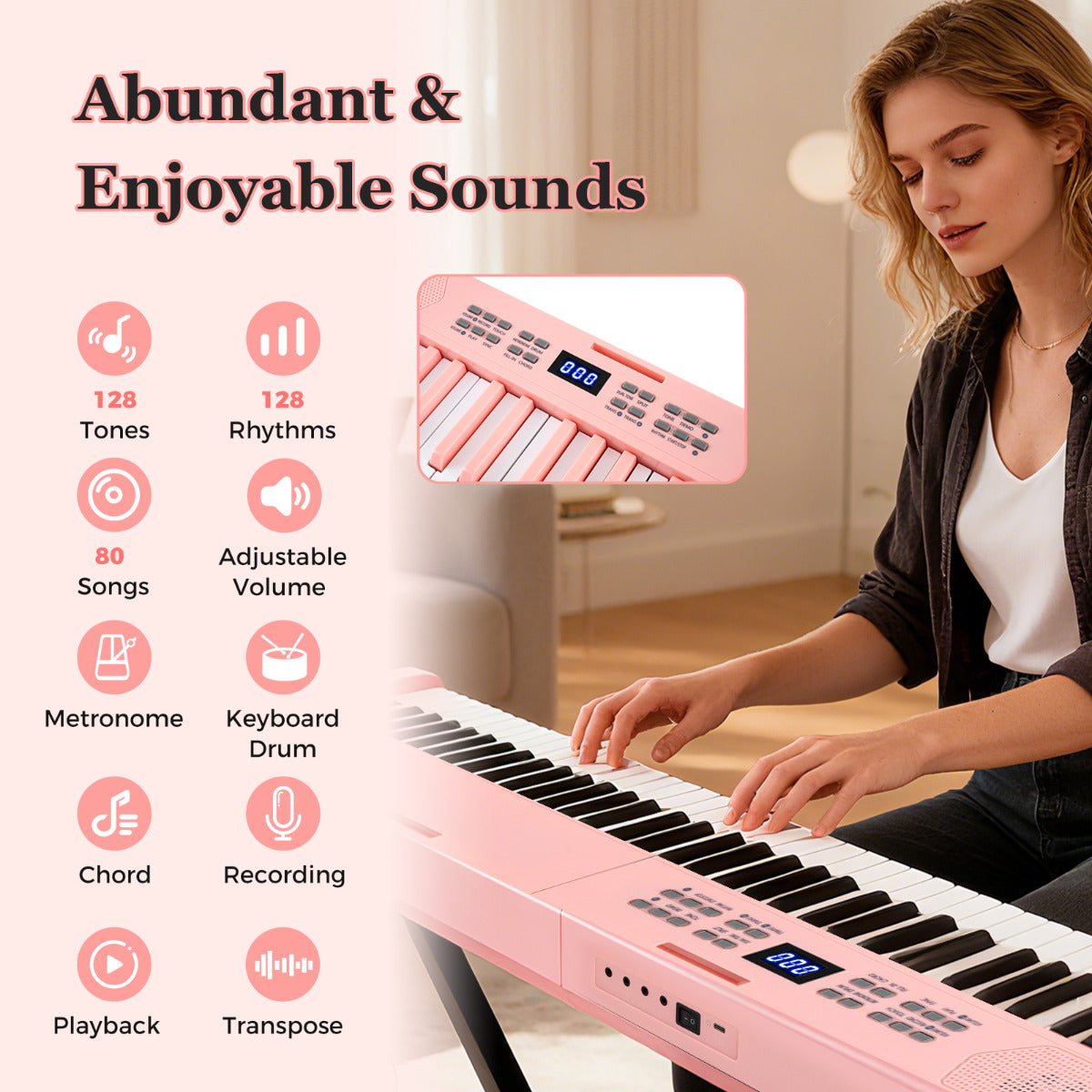 Pink 61 Key Foldable Piano Keyboard | MIDI Split & Light Up Keys