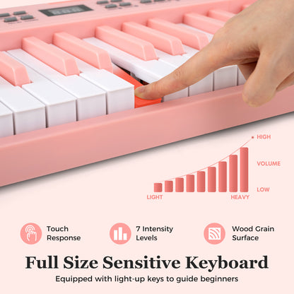 Pink 61 Key Foldable Piano Keyboard | MIDI Split & Light Up Keys
