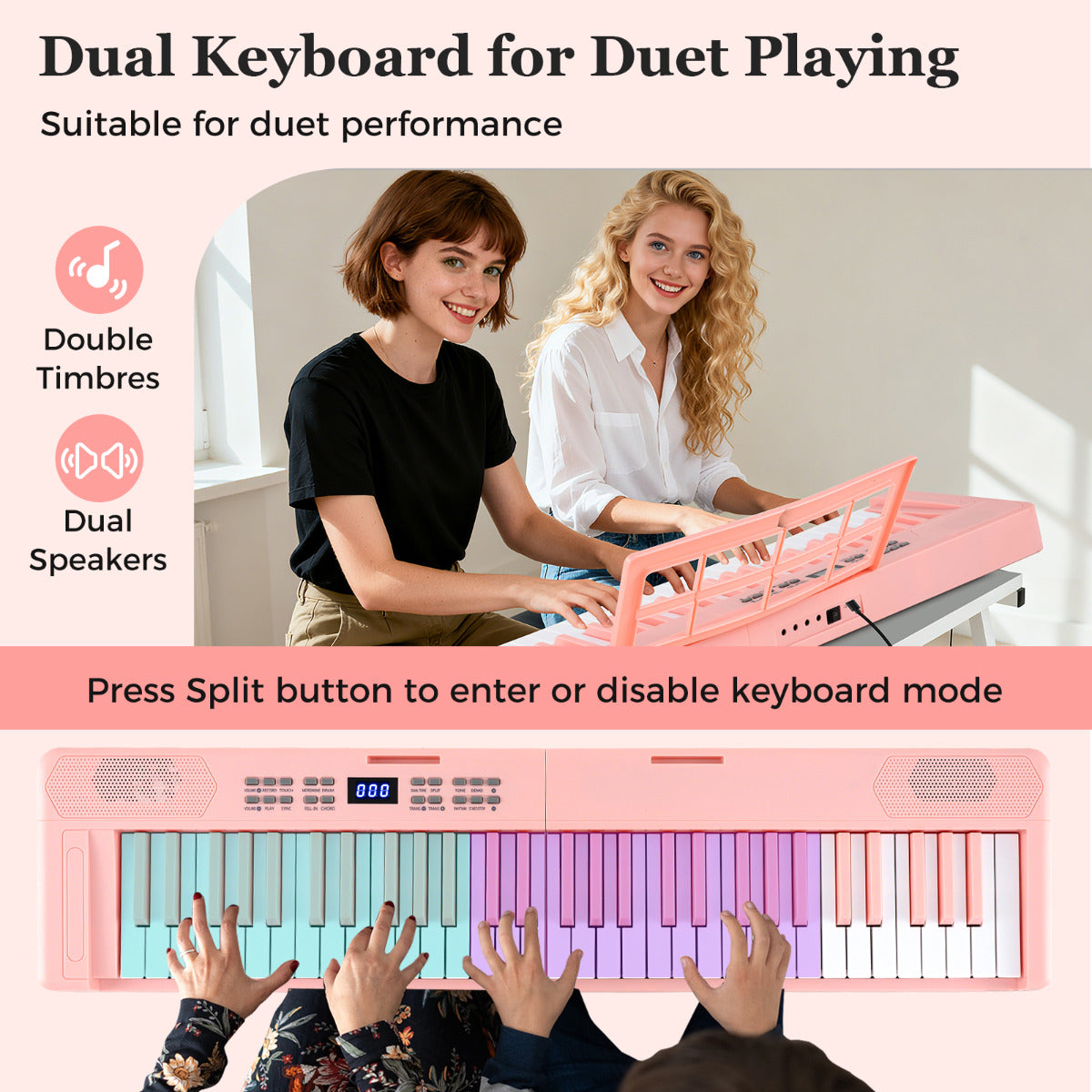 Pink 61 Key Foldable Piano Keyboard | MIDI Split & Light Up Keys