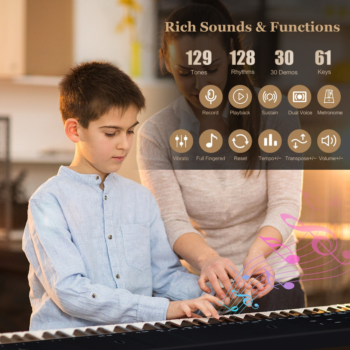 61-Key Electronic Piano Set with Stand, Stool & Bluetooth MIDI for kids musical learning
