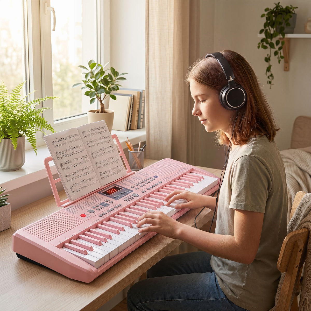 Pink 61-Key Portable Keyboard | 200 Rhythms & 200 Tones