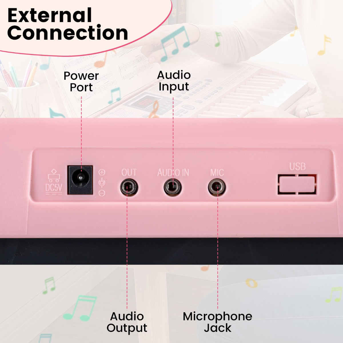 Pink 61-Key Portable Keyboard | 200 Rhythms & 200 Tones