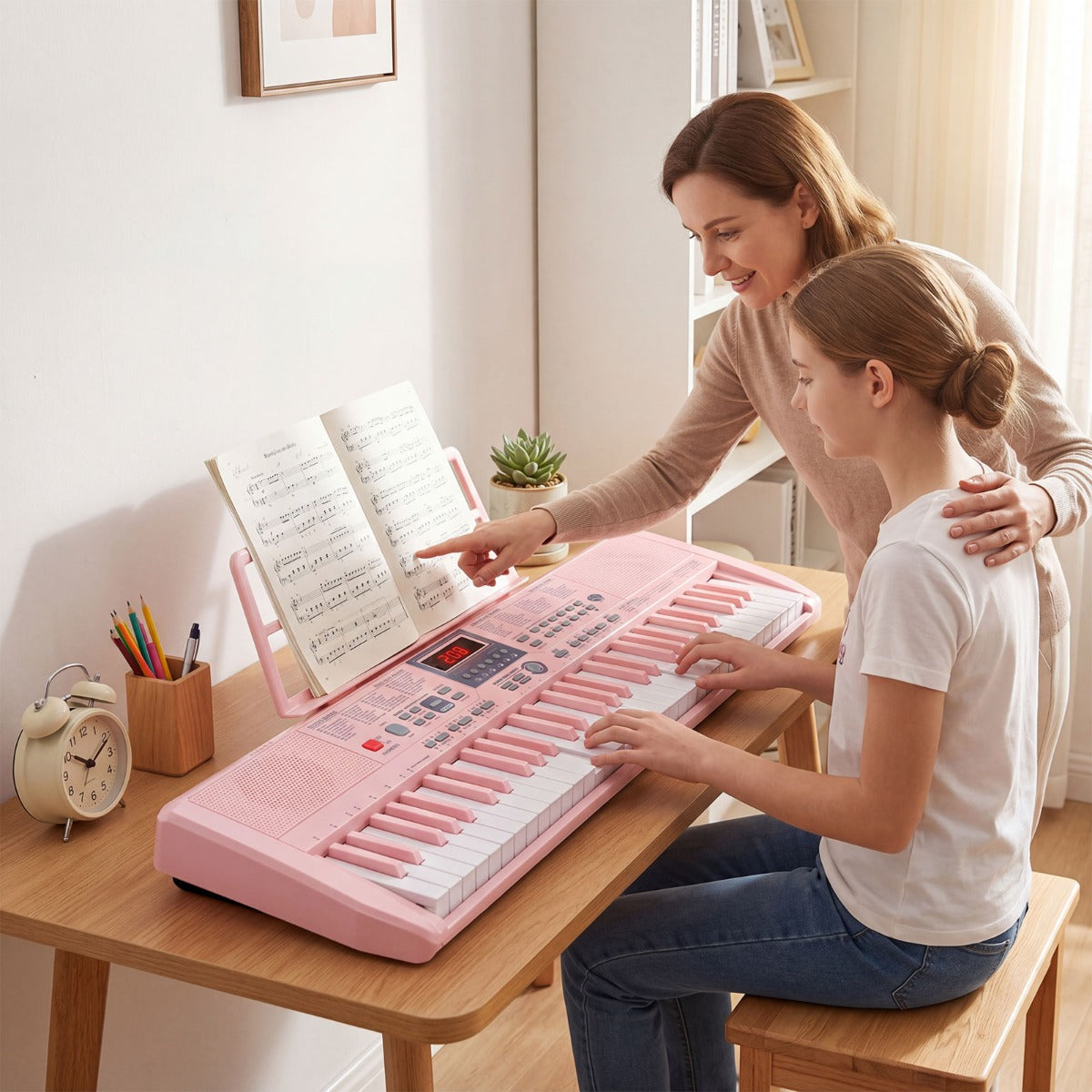 Pink 61-Key Portable Keyboard | 200 Rhythms & 200 Tones