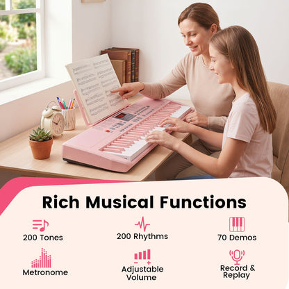 Pink 61-Key Portable Keyboard | 200 Rhythms & 200 Tones