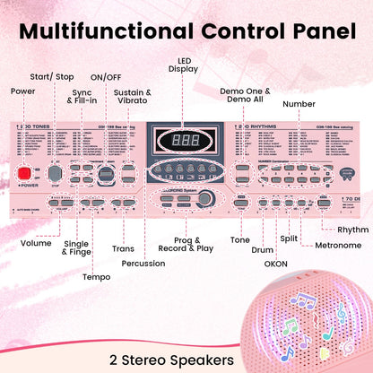 Pink 61-Key Portable Keyboard | 200 Rhythms & 200 Tones