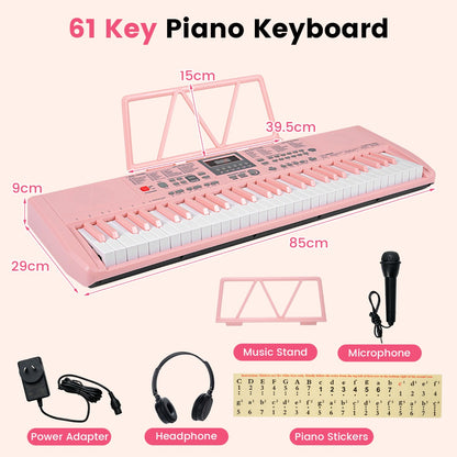 Pink 61-Key Portable Keyboard | 200 Rhythms & 200 Tones