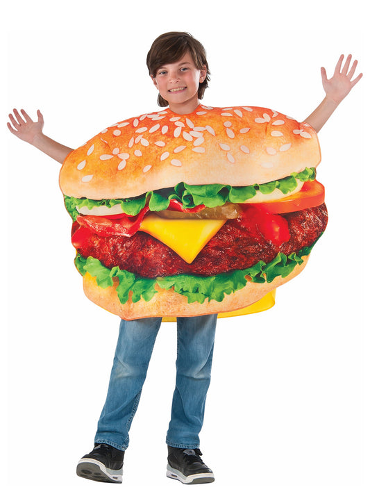 Burger costume for kids with foam tabard, perfect for playtime and Halloween fun .