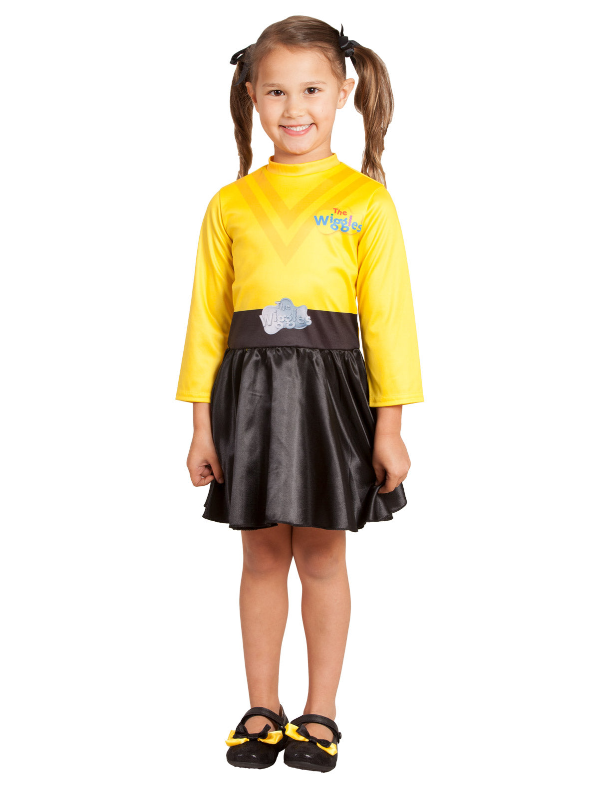 Kids Yellow Wiggle costume featuring printed belt and The Wiggles logo - ideal for playtime