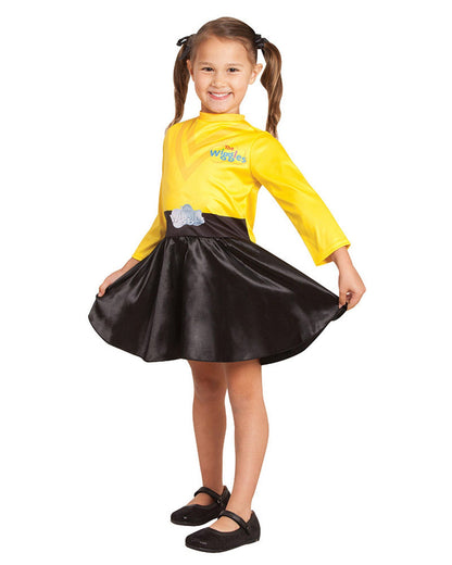 Child wearing a yellow and black costume with The Wiggles logo