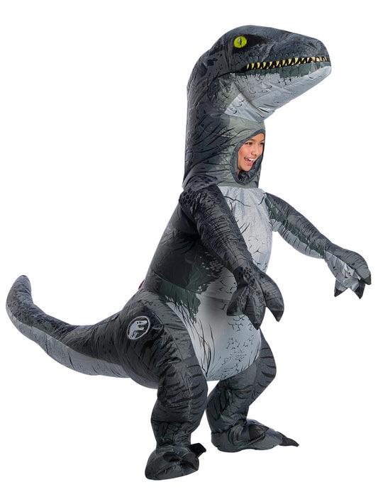 Kids Jurassic World Velociraptor Blue inflatable costume - perfect for imaginative play at home.