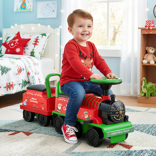 Ride on Train with Carriage 6V 2-Seater Battery Powered Ride on Toy with Under-Seat Storage-Green