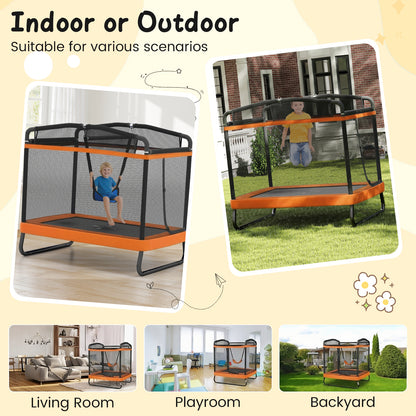 6 Ft Orange Kids Trampoline | Swing, Horizontal Bar & Enclosure Net
