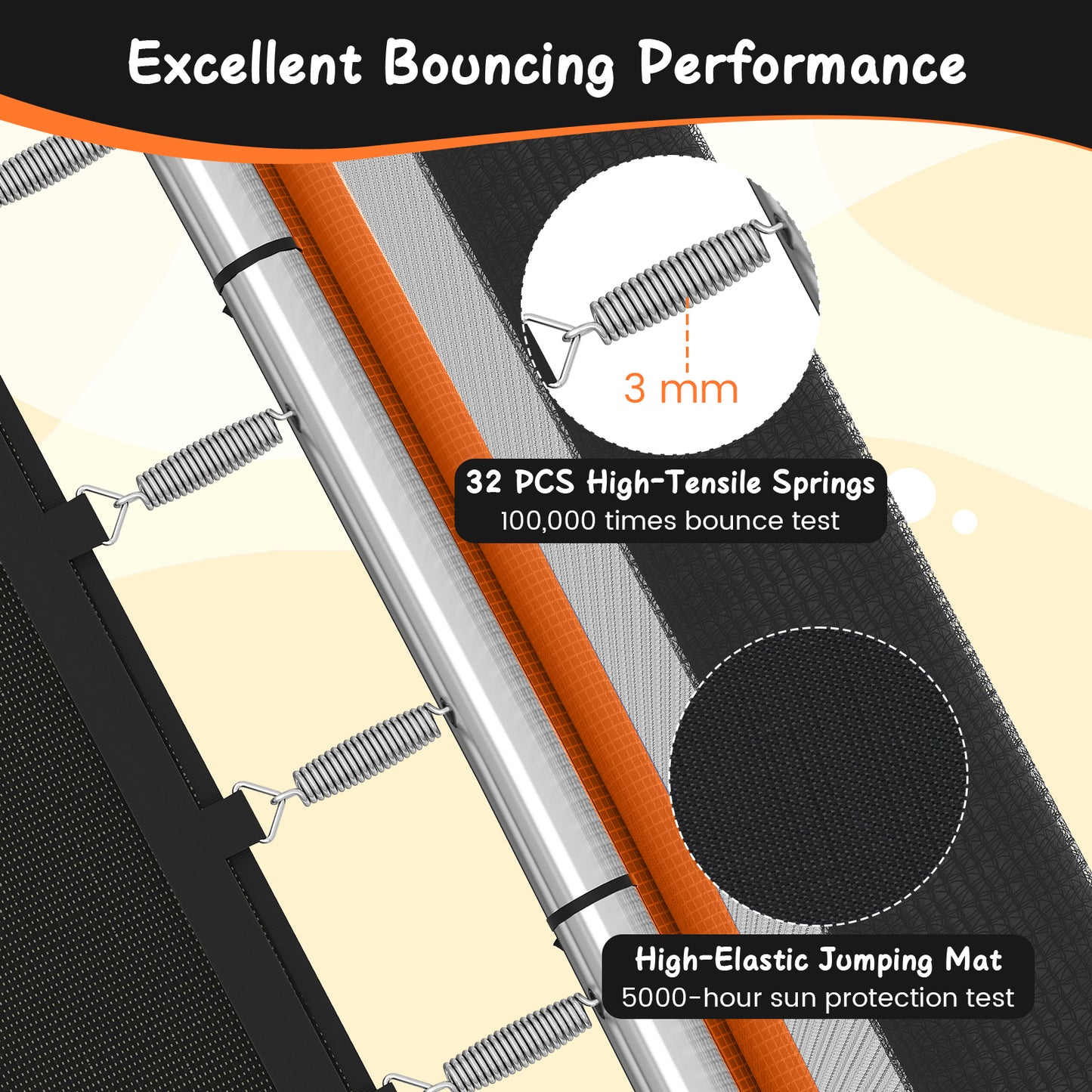 6 Ft Orange Kids Trampoline | Swing, Horizontal Bar & Enclosure Net