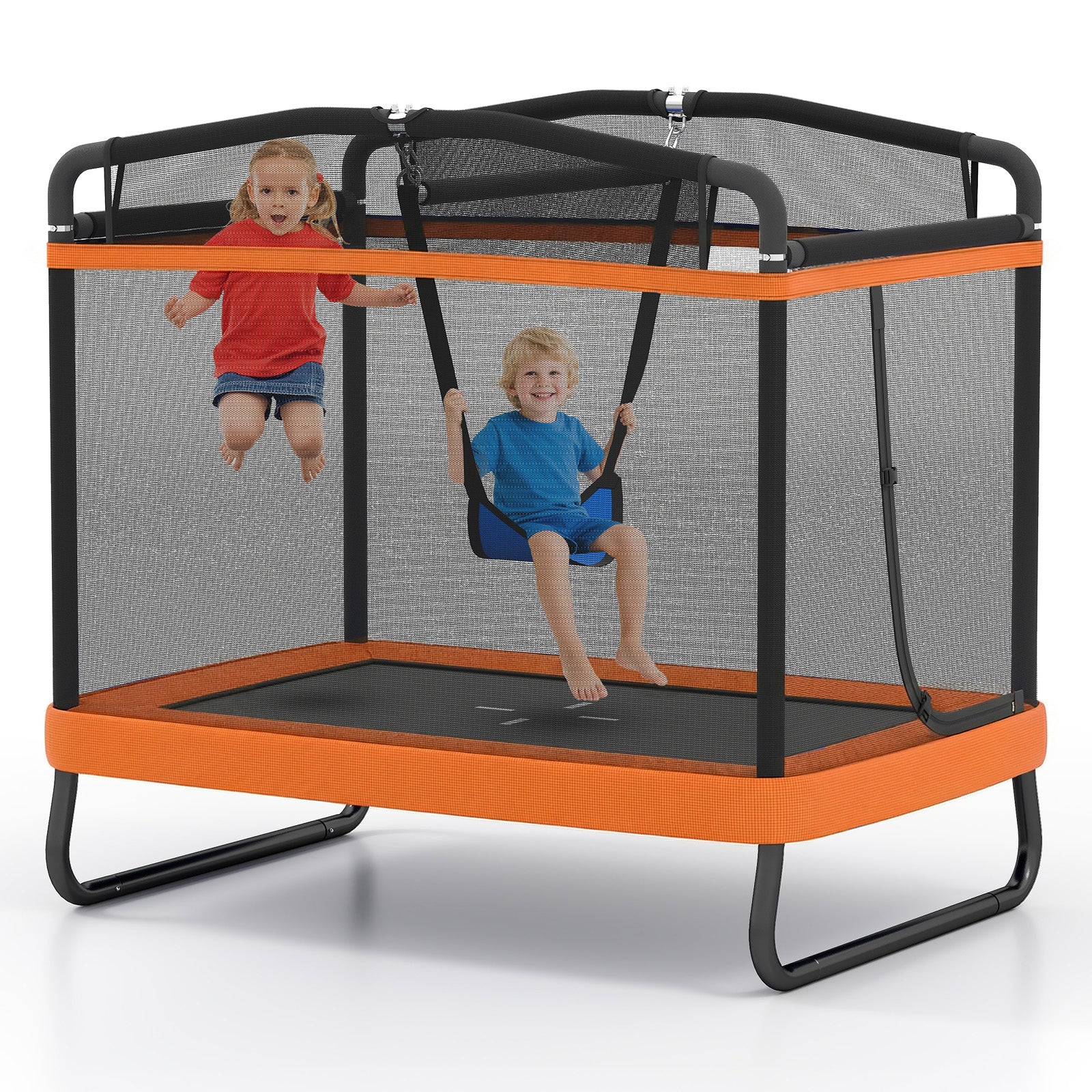 Costway 6 FT Kids Trampoline with Swing and Horizontal Bar-Orange