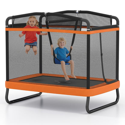Costway 6 FT Kids Trampoline with Swing and Horizontal Bar-Orange