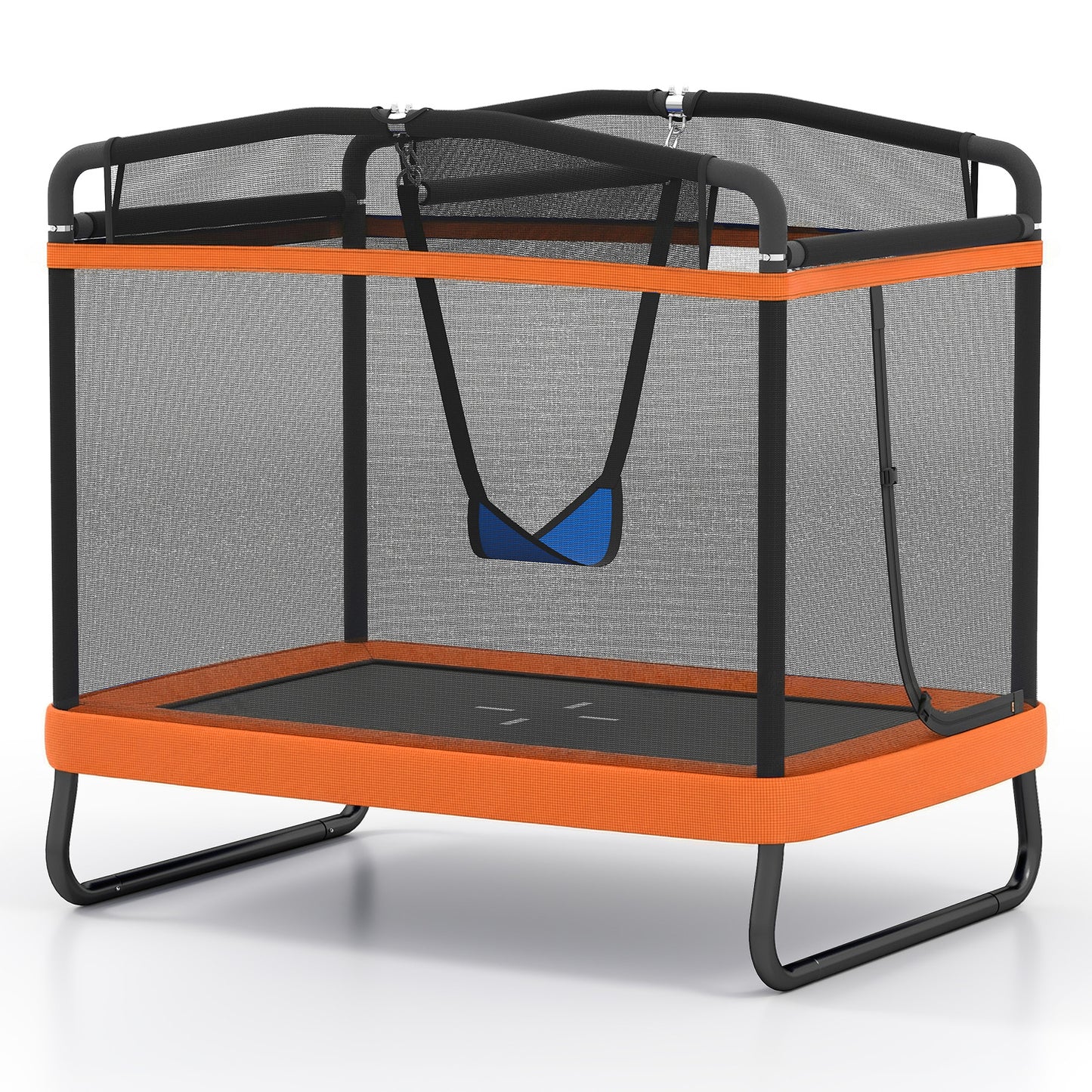 6 Ft Orange Kids Trampoline | Swing, Horizontal Bar & Enclosure Net
