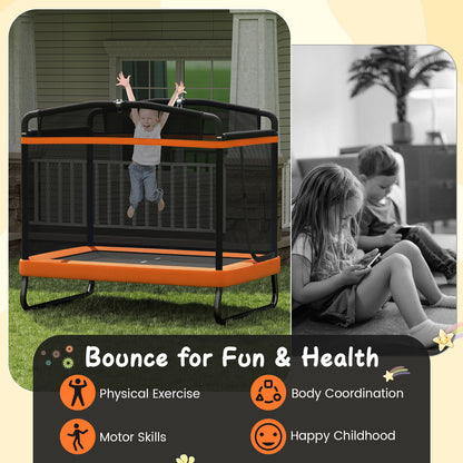 6 Ft Orange Kids Trampoline | Swing, Horizontal Bar & Enclosure Net