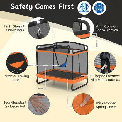 6 Ft Orange Kids Trampoline | Swing, Horizontal Bar & Enclosure Net