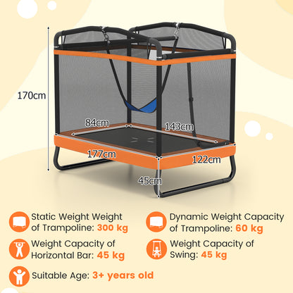 6 Ft Orange Kids Trampoline | Swing, Horizontal Bar & Enclosure Net