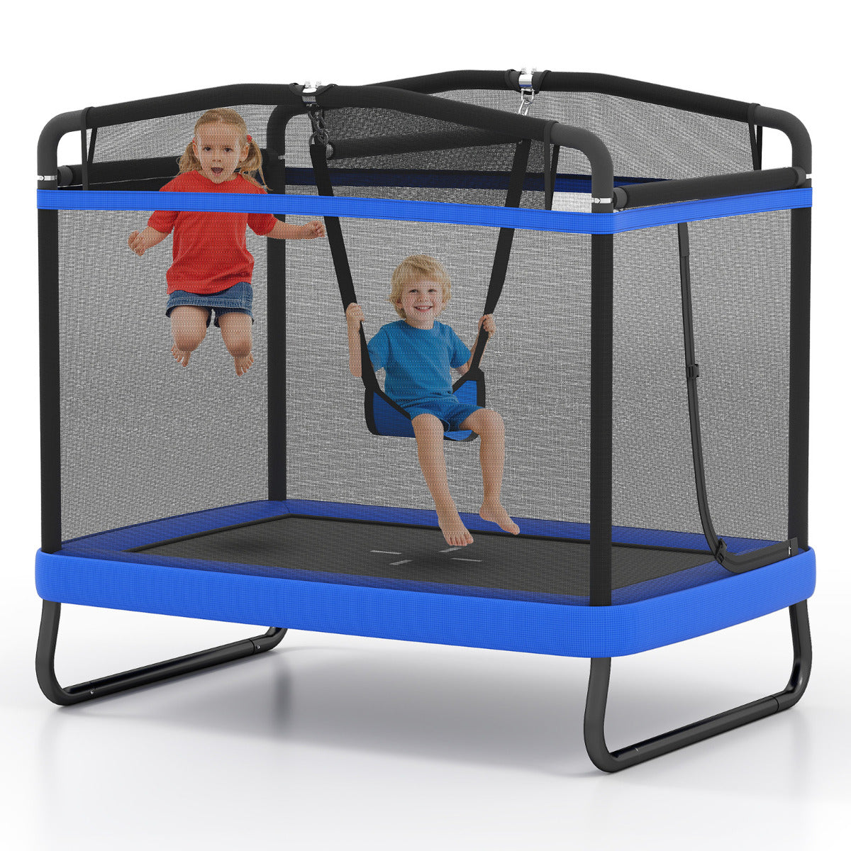 6 FT Kids Trampoline with Swing and Horizontal Bar-Blue