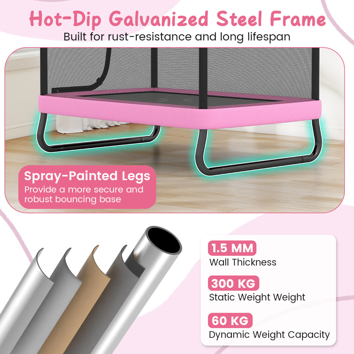 6 Ft Pink Kids Trampoline | Swing & Horizontal Bar | 3-in-1 Fun