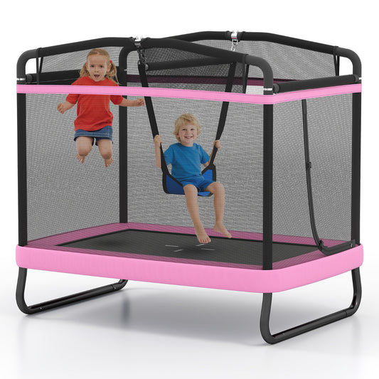 6 FT Kids Trampoline with Swing and Horizontal Bar-Pink