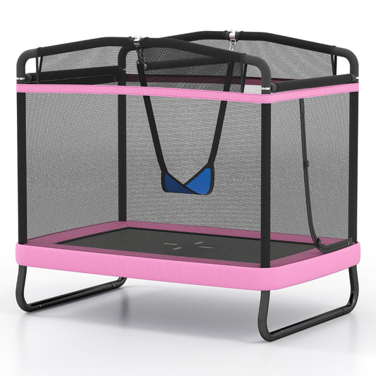 6 Ft Pink Kids Trampoline | Swing & Horizontal Bar | 3-in-1 Fun