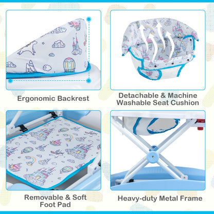 Blue 6-in-1 Convertible Baby Walker and Activity Center with Music Tray for interactive play