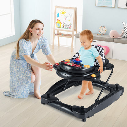 6 in 1 Baby Walker & Activity Center with Adjustable Height and Removable Music Tray-Black