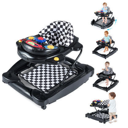 6 in 1 Baby Walker | Adjustable Height Music Tray Black