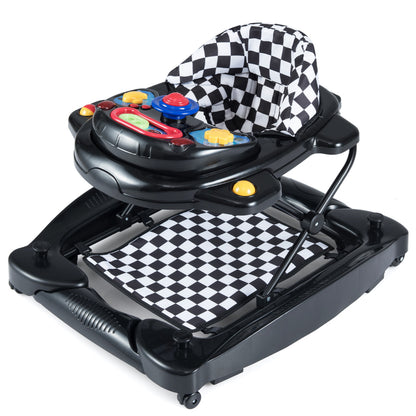 6 in 1 Baby Walker | Adjustable Height Music Tray Black