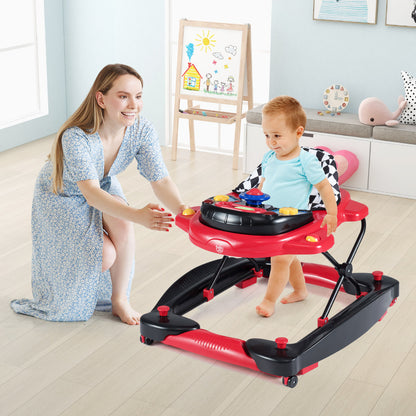 6 in 1 Baby Walker & Activity Center with Adjustable Height and Removable Music Tray-Red