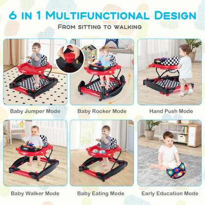 6 In 1 Baby Walker | Adjustable Height | Music Tray | Red