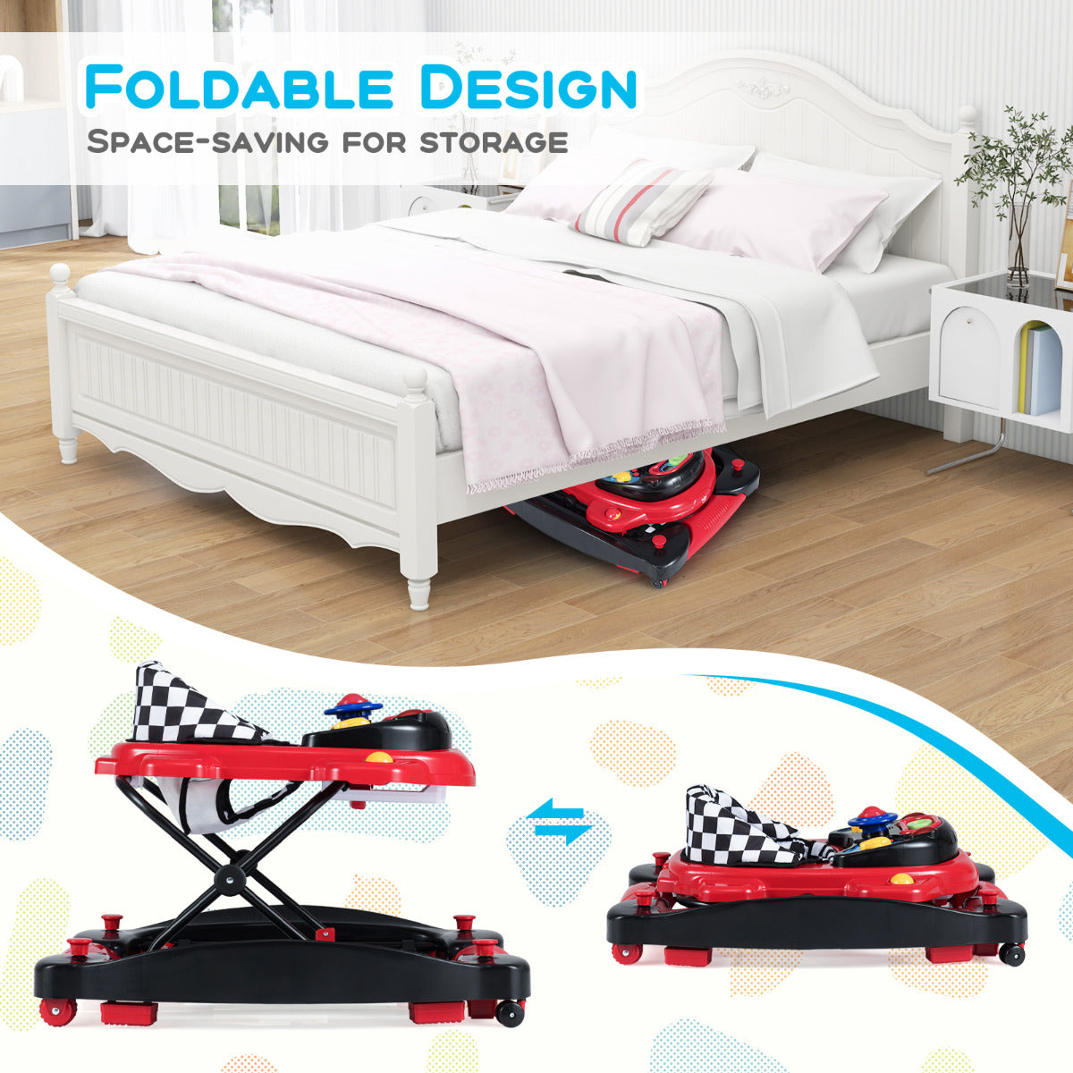 6 In 1 Baby Walker | Adjustable Height | Music Tray | Red