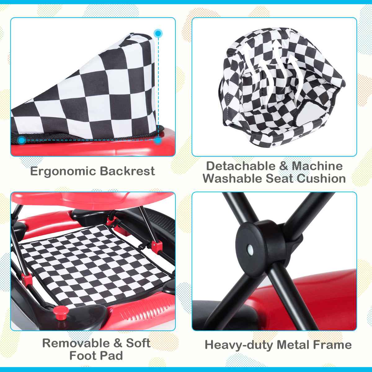 6 In 1 Baby Walker | Adjustable Height | Music Tray | Red