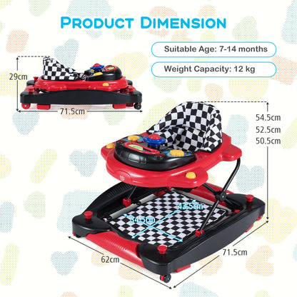 6 In 1 Baby Walker | Adjustable Height | Music Tray | Red