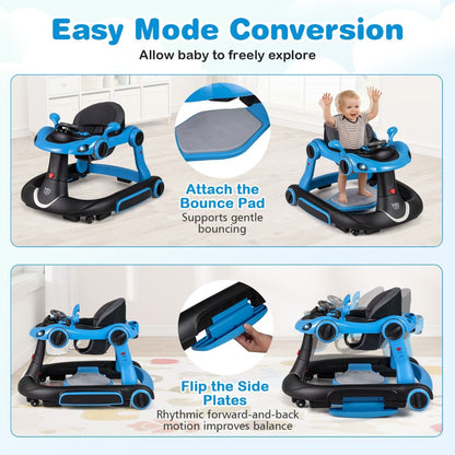 6-in-1 Baby Walker | Transforms into Rocker Push Car Blue