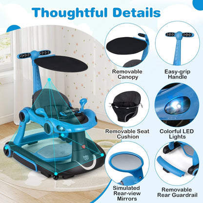 6-in-1 Baby Walker | Transforms into Rocker Push Car Blue