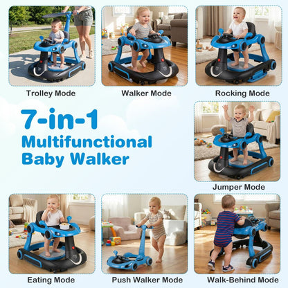 6-in-1 Baby Walker | Transforms into Rocker Push Car Blue