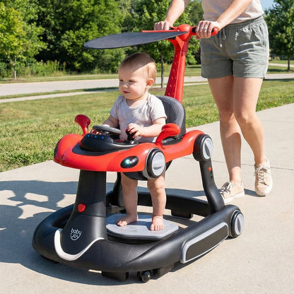 6 in 1 Baby Walker with Canopy | Red Multi-Function Walker