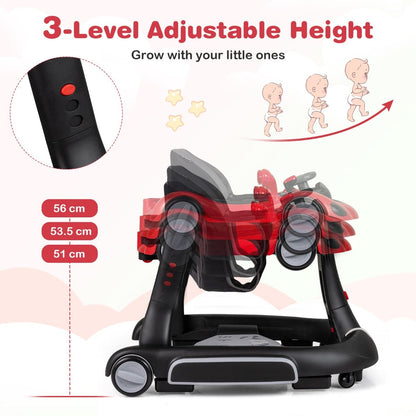 6 in 1 Baby Walker with Canopy | Red Multi-Function Walker