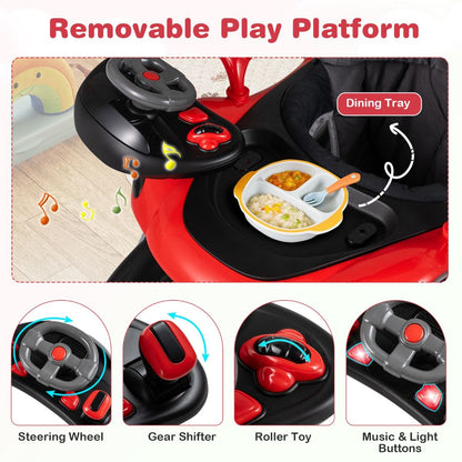 6 in 1 Baby Walker with Canopy | Red Multi-Function Walker