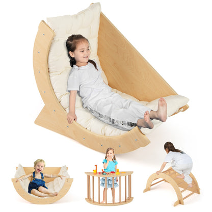 6 In 1 Beige Wooden Climbing Arch | Rocker Table Storage Toy