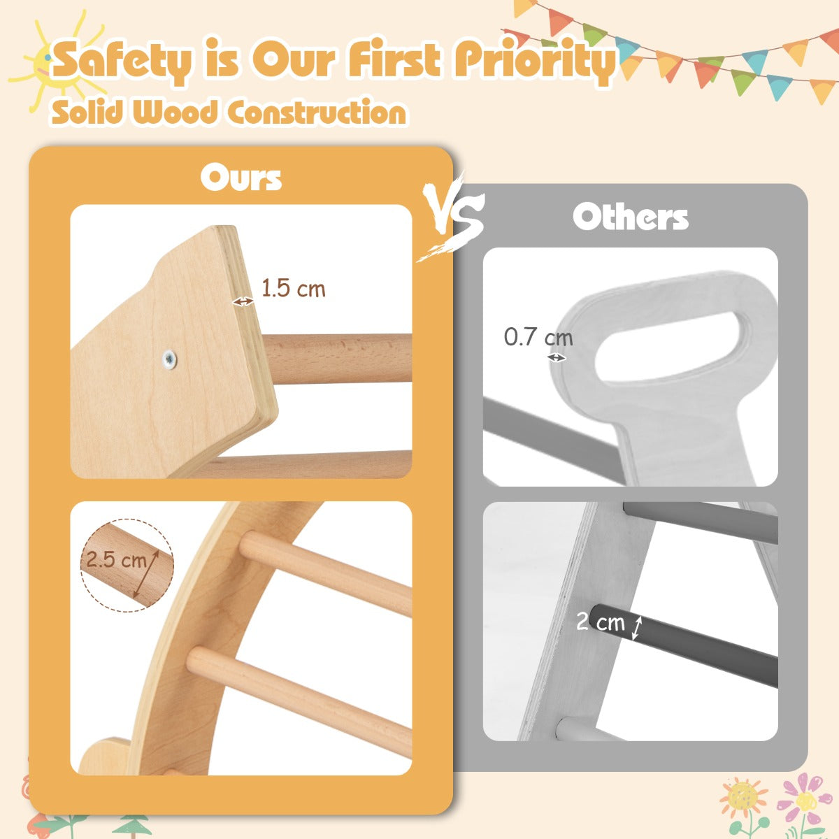 6 In 1 Beige Wooden Climbing Arch | Rocker Table Storage Toy