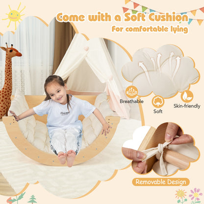 6 In 1 Beige Wooden Climbing Arch | Rocker Table Storage Toy