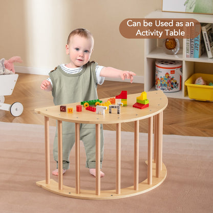 Costway 6 in 1 Climbing Arch Wooden Rocker Arch Climbing Toy-Coffee
