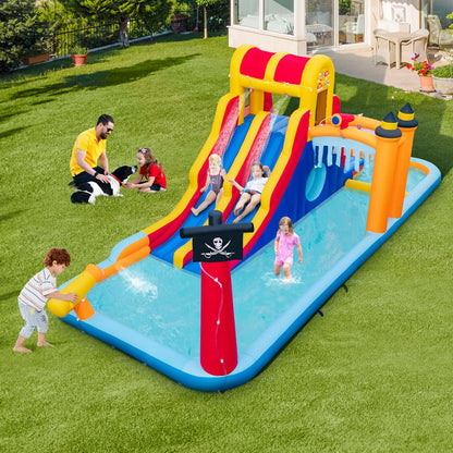 6-in-1 inflatable water park slide with blower for ultimate kids backyard fun