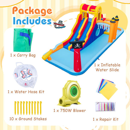 Inflatable water park slide with blower | 6-in-1 ultimate fun for kids backyard play.